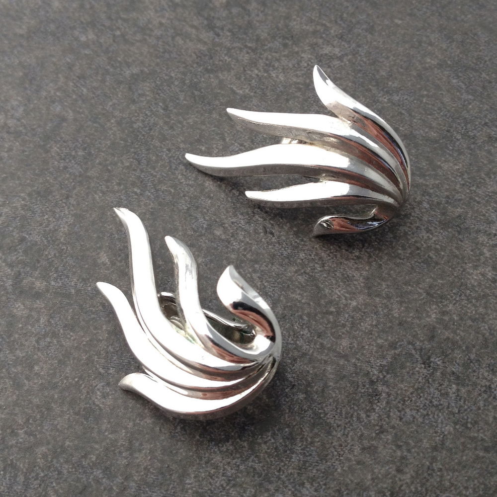 Vintage Modernist Silver Earrings by Trifari